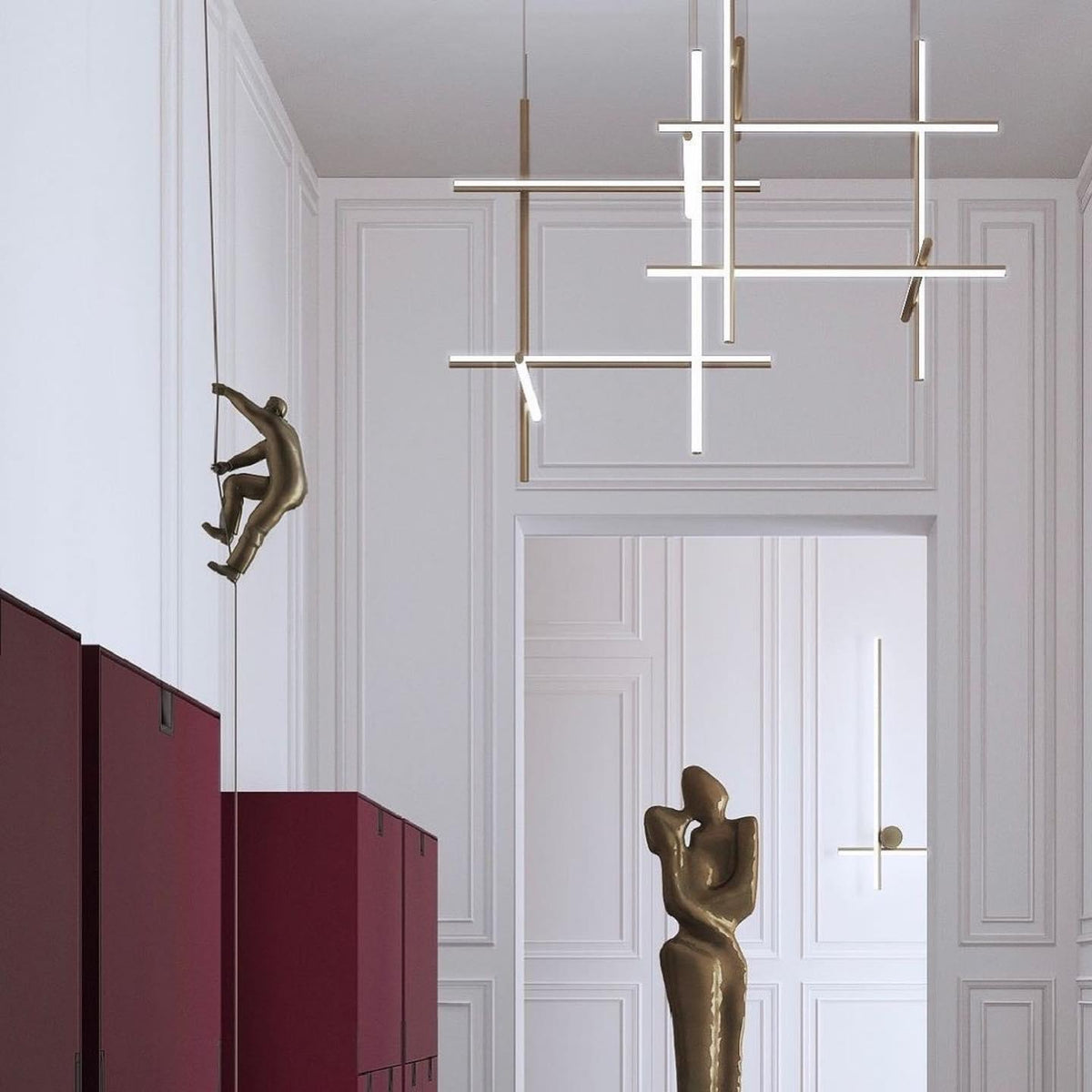 Geometrische Raster-Deckenleuchte für Esszimmer & offene Bereiche | Höhenverstellbarer LED-Kronleuchter | Modernes Aluminium-Schienensystem | Multi | Thomler