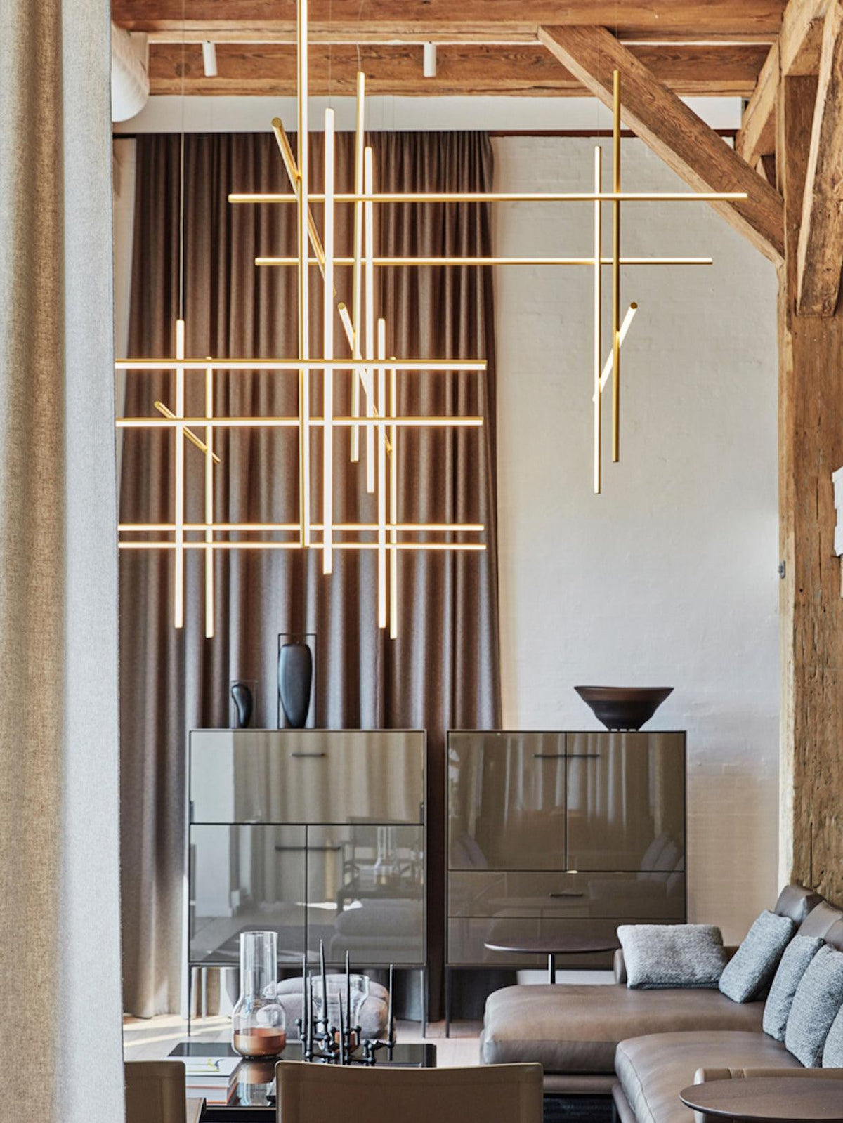 Geometrische Raster-Deckenleuchte für Esszimmer & offene Bereiche | Höhenverstellbarer LED-Kronleuchter | Modernes Aluminium-Schienensystem | Multi | Thomler