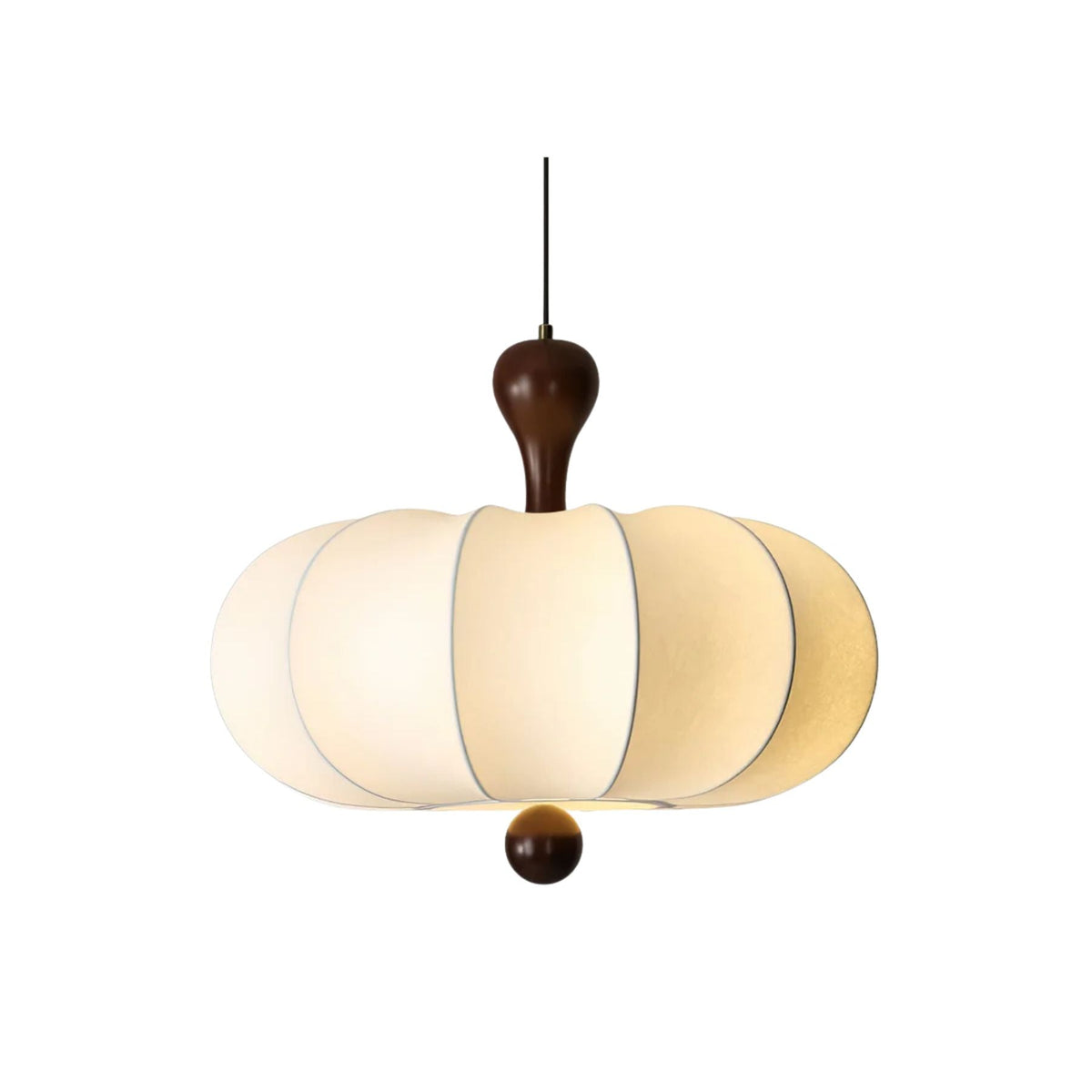Stoffen hanglamp met houten accent voor eetkamer en keukeneiland – Zacht witte geplooide kap, modern minimalistisch armatuur | Thomler