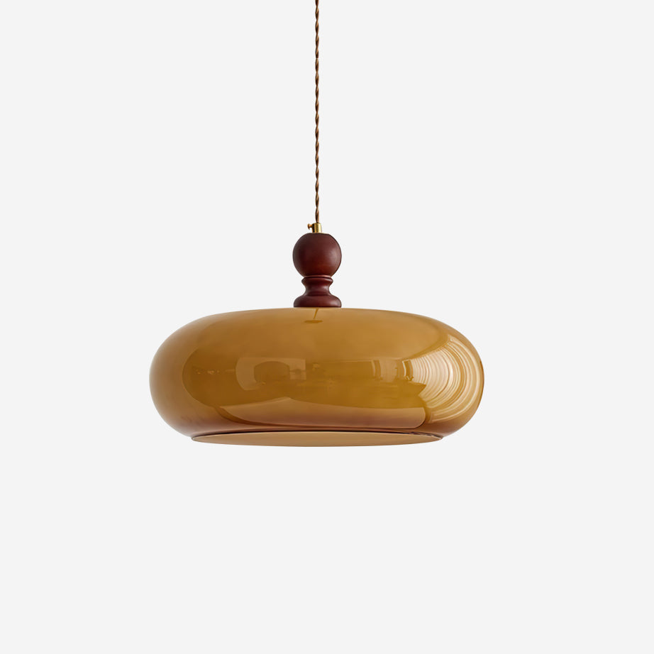 Glass Dome Ceiling Light 16-Inch Walnut Accent for Kitchen Island Dining Table Adjustable Height Modern Hanging Fixture | Thomler