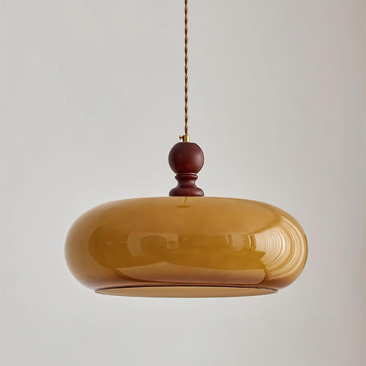 Glass Dome Ceiling Light 16-Inch Walnut Accent for Kitchen Island Dining Table Adjustable Height Modern Hanging Fixture | Thomler