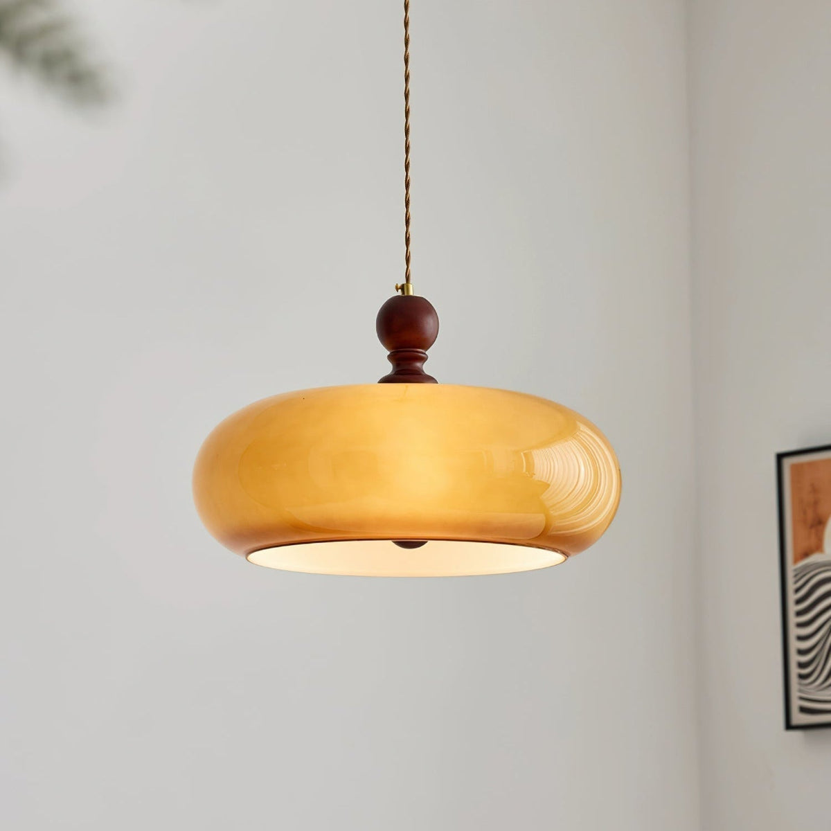 Glass Dome Ceiling Light 16-Inch Walnut Accent for Kitchen Island Dining Table Adjustable Height Modern Hanging Fixture | Thomler