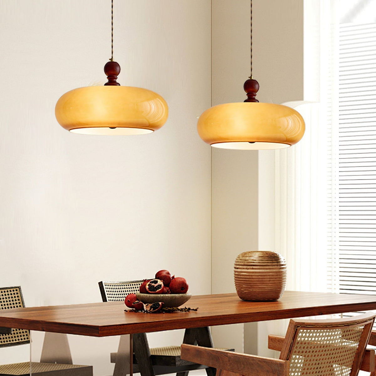 Glass Dome Ceiling Light 16-Inch Walnut Accent for Kitchen Island Dining Table Adjustable Height Modern Hanging Fixture | Thomler