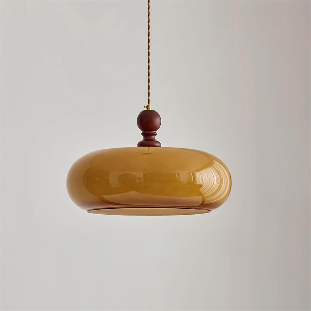 Glass Dome Ceiling Light 16-Inch Walnut Accent for Kitchen Island Dining Table Adjustable Height Modern Hanging Fixture | Thomler