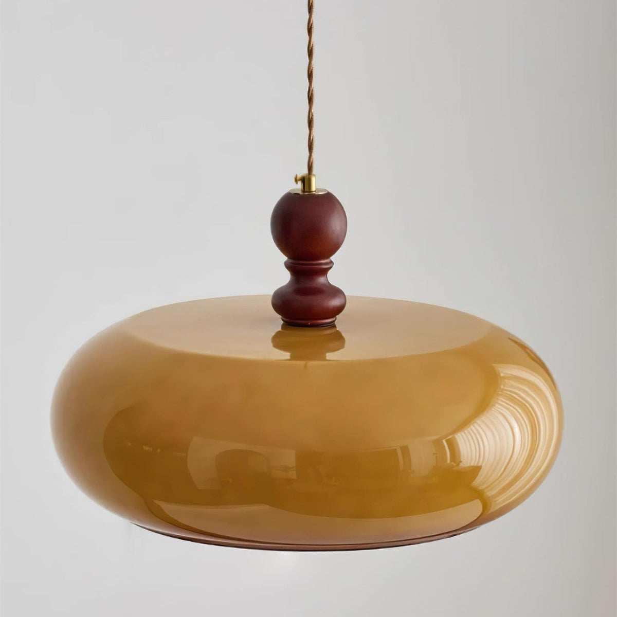 Glass Dome Ceiling Light 16-Inch Walnut Accent for Kitchen Island Dining Table Adjustable Height Modern Hanging Fixture | Thomler