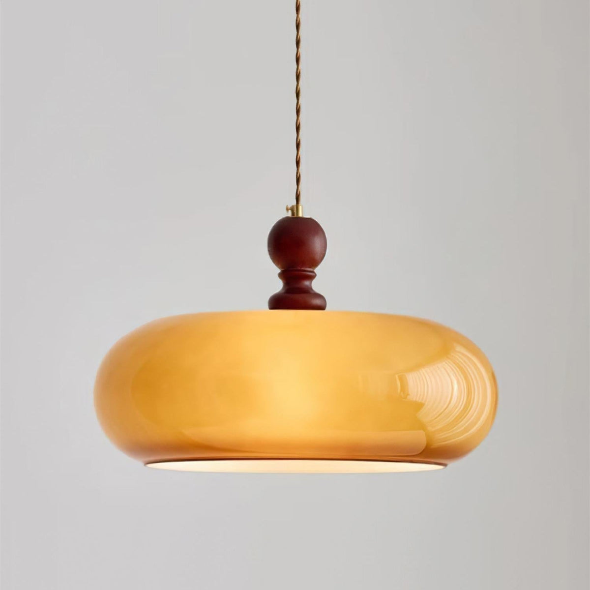 Glass Dome Ceiling Light 16-Inch Walnut Accent for Kitchen Island Dining Table Adjustable Height Modern Hanging Fixture | Thomler