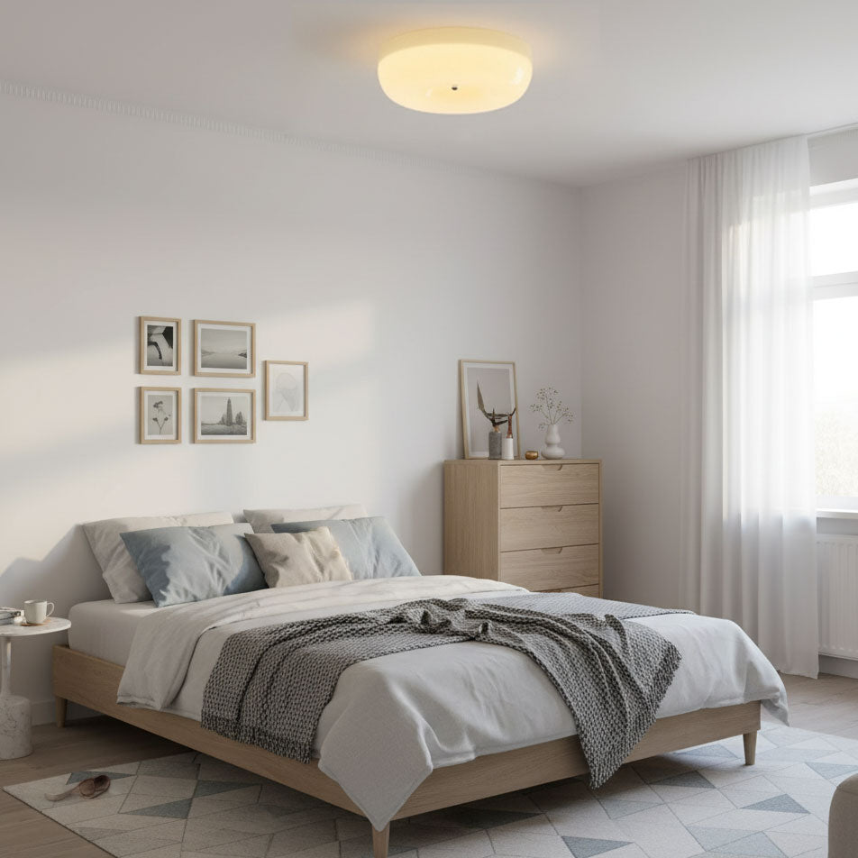 Lámpara de techo de montaje empotrado con cúpula de cristal de 16 pulgadas, color crema, redonda, LED, para dormitorio, sala de estar, comedor, perfil bajo, regulable, moderna para el hogar | Thomler