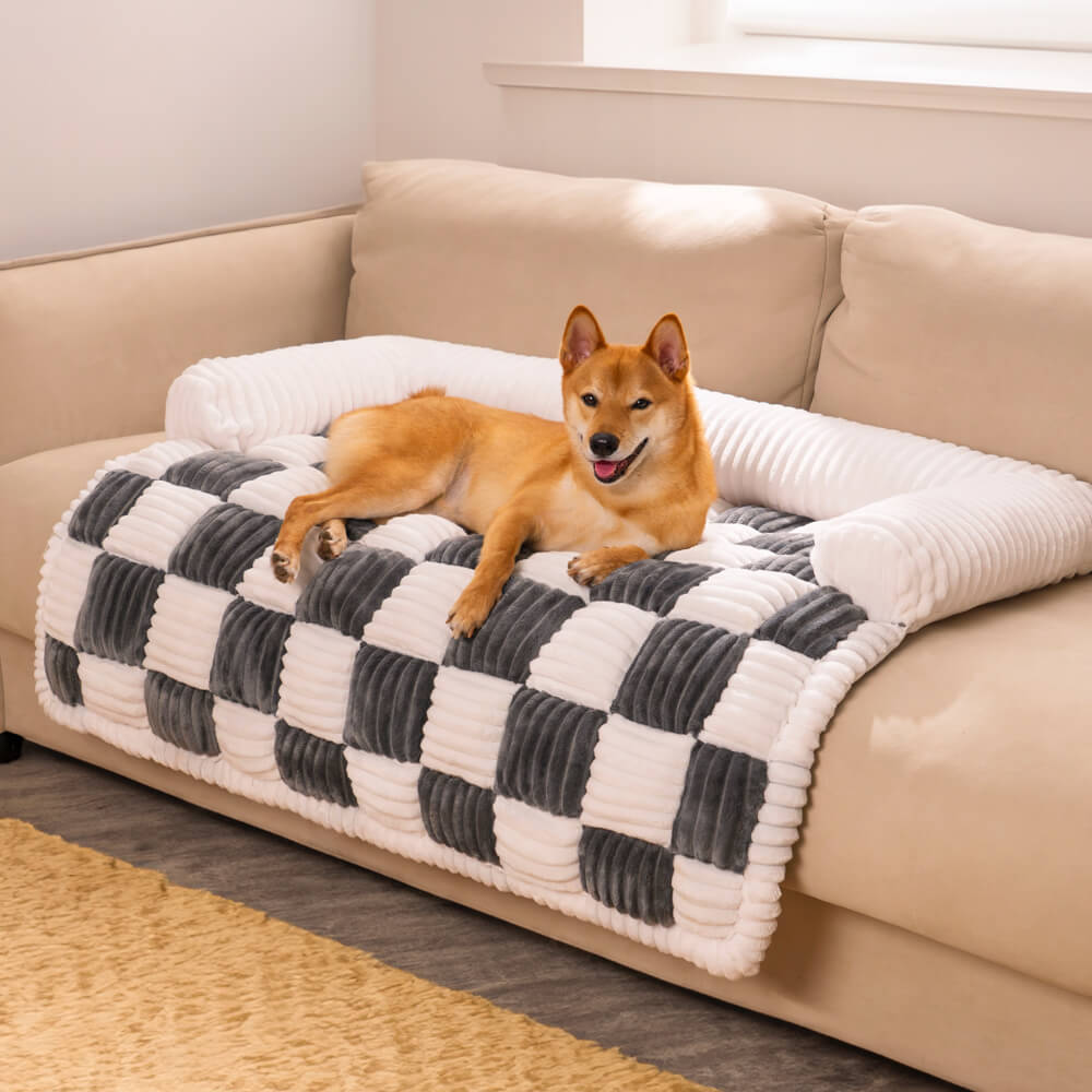 Protector acolchado para muebles de mascotas – Funda antideslizante para sofá y suelo | Manta a cuadros lavable para perros