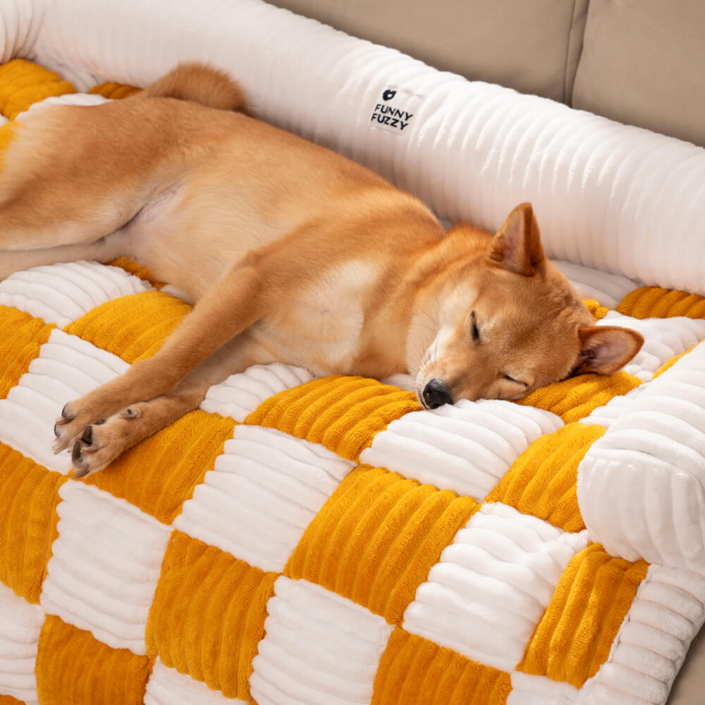 Protector acolchado para muebles de mascotas – Funda antideslizante para sofá y suelo | Manta a cuadros lavable para perros