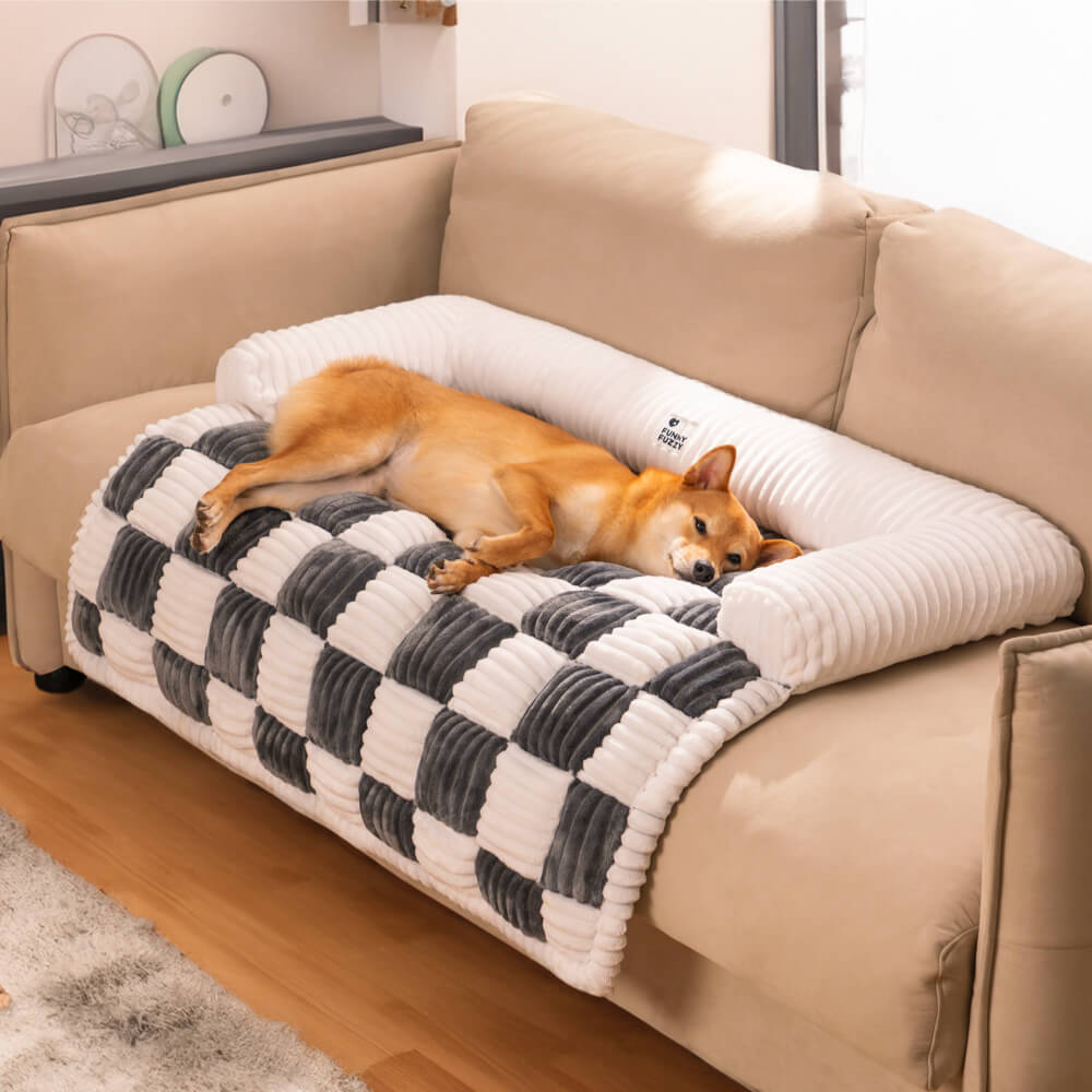 Protector acolchado para muebles de mascotas – Funda antideslizante para sofá y suelo | Manta a cuadros lavable para perros