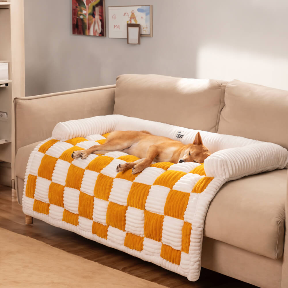 Protector acolchado para muebles de mascotas – Funda antideslizante para sofá y suelo | Manta a cuadros lavable para perros