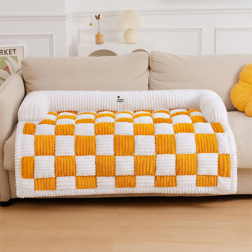 Protector acolchado para muebles de mascotas – Funda antideslizante para sofá y suelo | Manta a cuadros lavable para perros