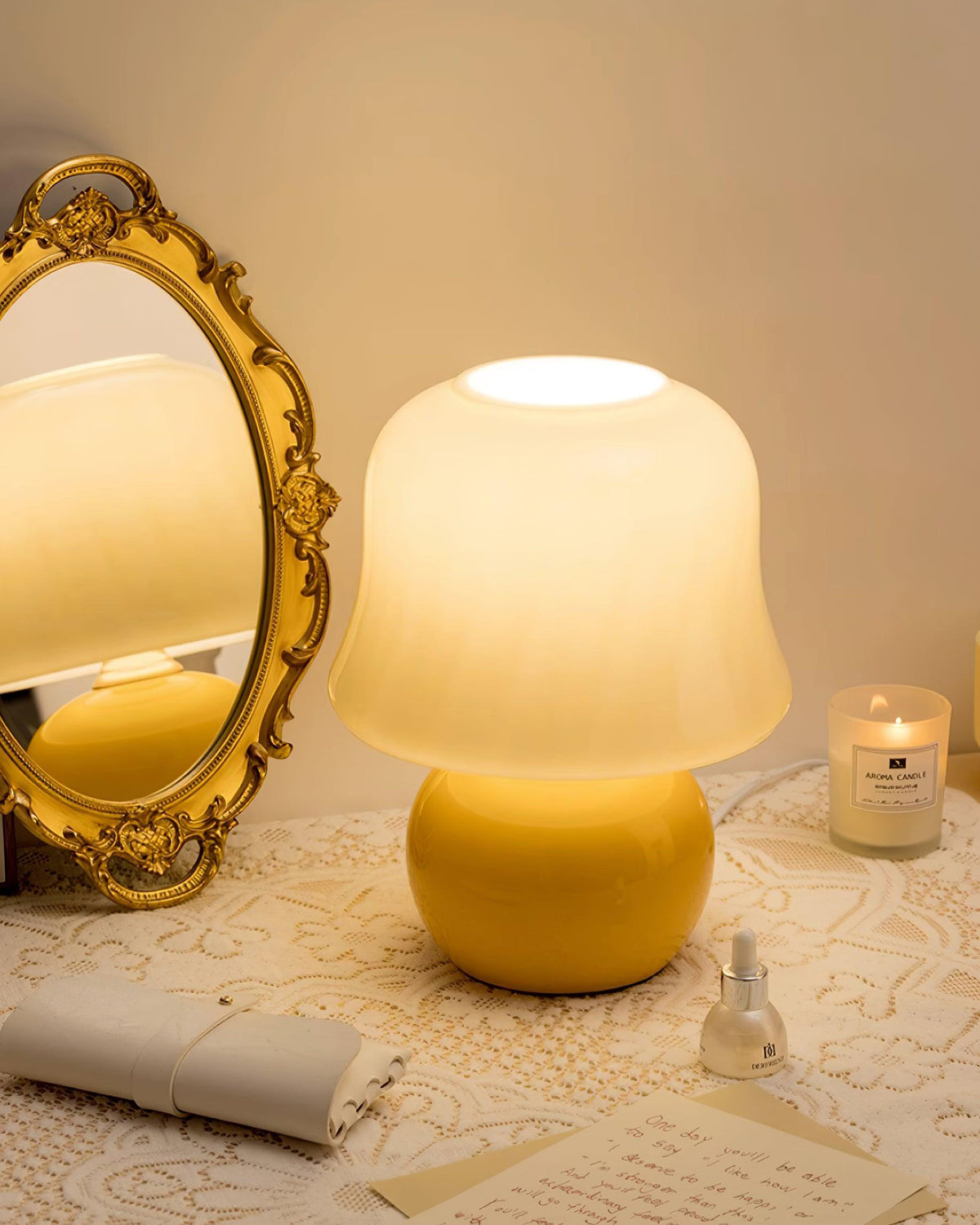 Ceramic Accent Lamp with Enamel Shade 11.4 in Beige for Nightstands Bedrooms Living Rooms Study Desks Side Tables E14 Socket 15W Soft Glow | Thomler