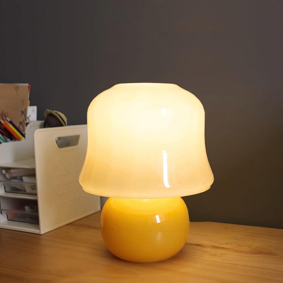 Ceramic Accent Lamp with Enamel Shade 11.4 in Beige for Nightstands Bedrooms Living Rooms Study Desks Side Tables E14 Socket 15W Soft Glow | Thomler
