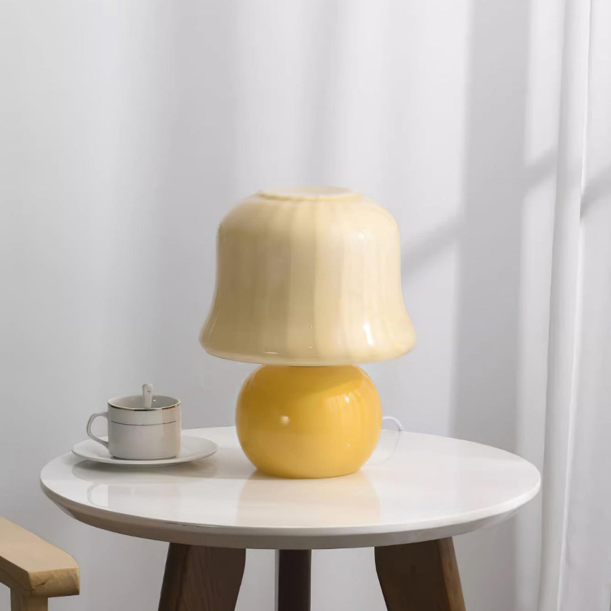 Ceramic Accent Lamp with Enamel Shade 11.4 in Beige for Nightstands Bedrooms Living Rooms Study Desks Side Tables E14 Socket 15W Soft Glow | Thomler