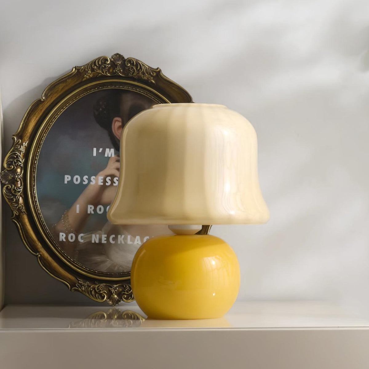 Ceramic Accent Lamp with Enamel Shade 11.4 in Beige for Nightstands Bedrooms Living Rooms Study Desks Side Tables E14 Socket 15W Soft Glow | Thomler