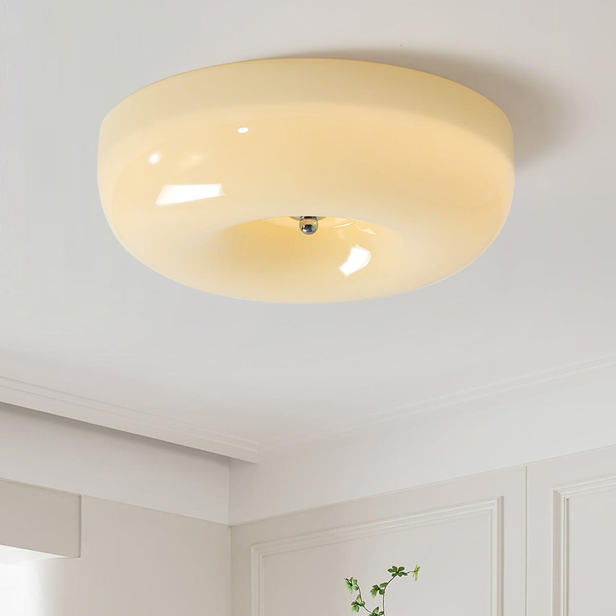 Lámpara de techo de montaje empotrado con cúpula de cristal de 16 pulgadas, color crema, redonda, LED, para dormitorio, sala de estar, comedor, perfil bajo, regulable, moderna para el hogar | Thomler