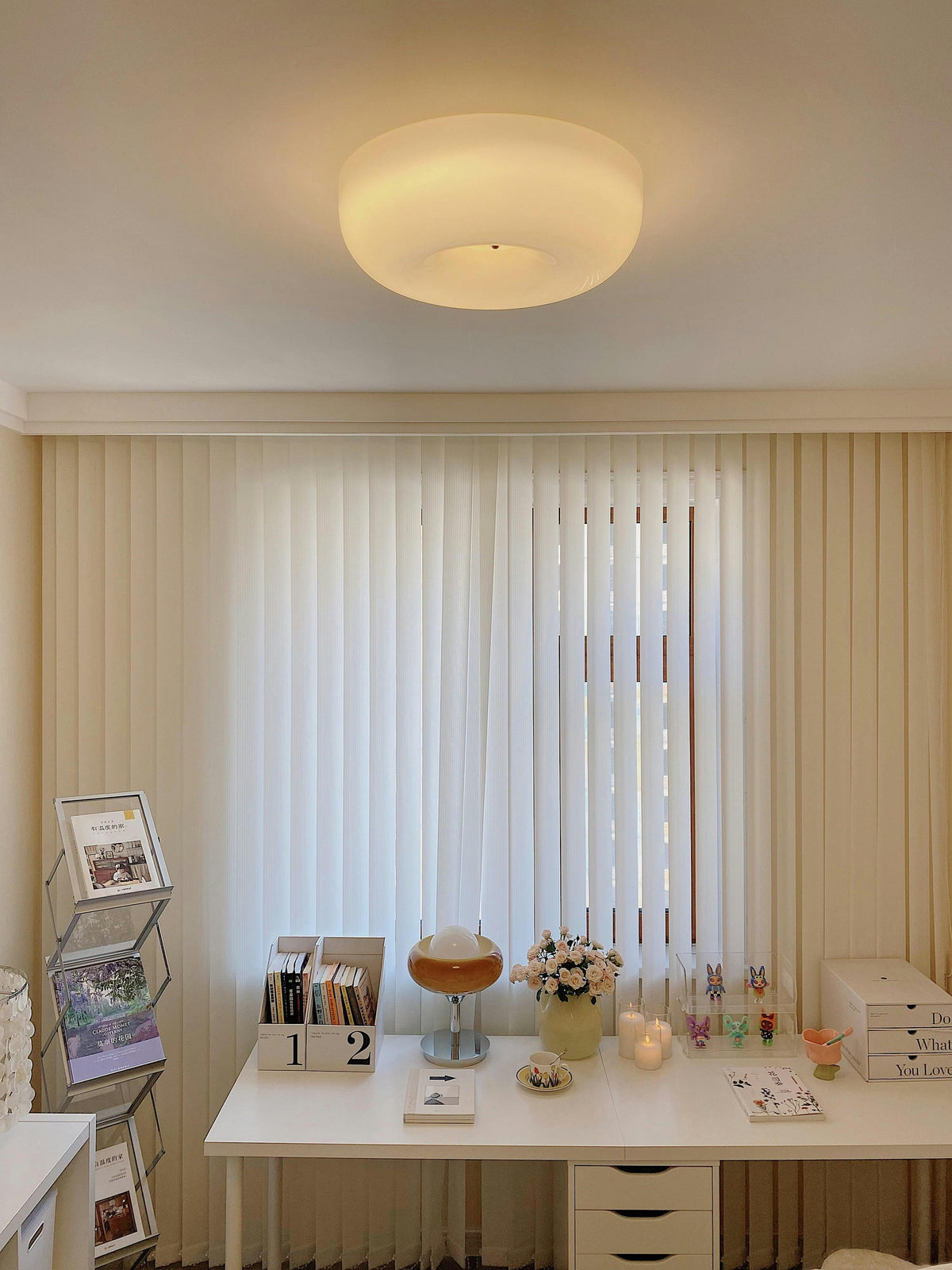 Lámpara de techo de montaje empotrado con cúpula de cristal de 16 pulgadas, color crema, redonda, LED, para dormitorio, sala de estar, comedor, perfil bajo, regulable, moderna para el hogar | Thomler