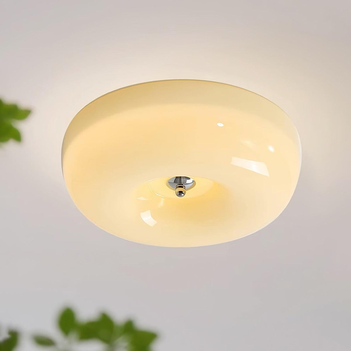 Lámpara de techo de montaje empotrado con cúpula de cristal de 16 pulgadas, color crema, redonda, LED, para dormitorio, sala de estar, comedor, perfil bajo, regulable, moderna para el hogar | Thomler