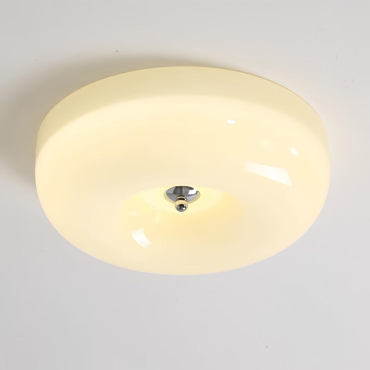 Lámpara de techo de montaje empotrado con cúpula de cristal de 16 pulgadas, color crema, redonda, LED, para dormitorio, sala de estar, comedor, perfil bajo, regulable, moderna para el hogar | Thomler