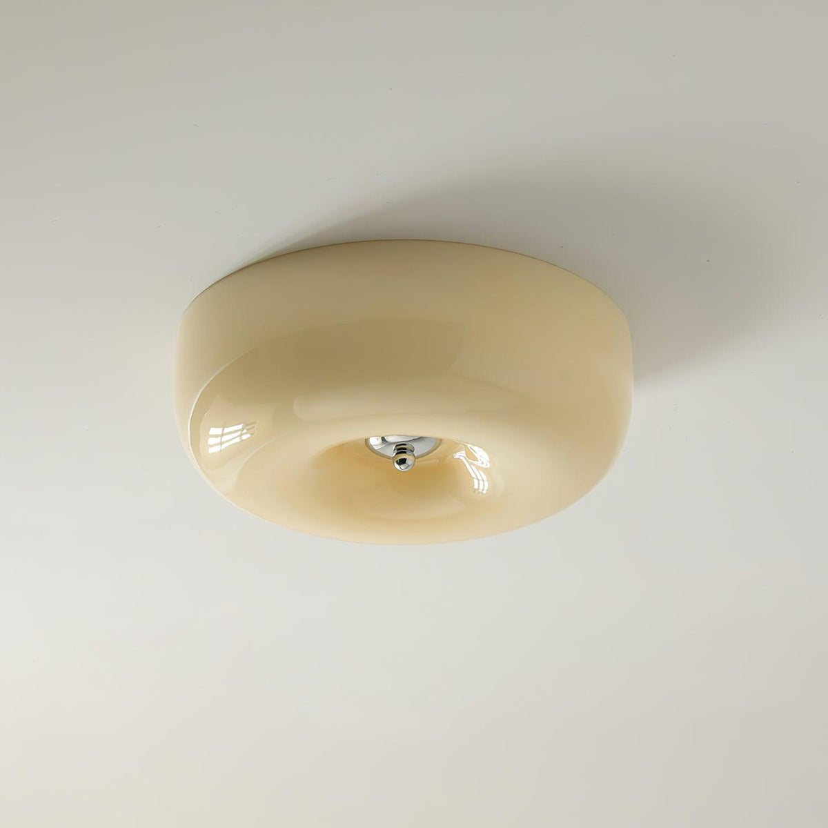 Lámpara de techo de montaje empotrado con cúpula de cristal de 16 pulgadas, color crema, redonda, LED, para dormitorio, sala de estar, comedor, perfil bajo, regulable, moderna para el hogar | Thomler