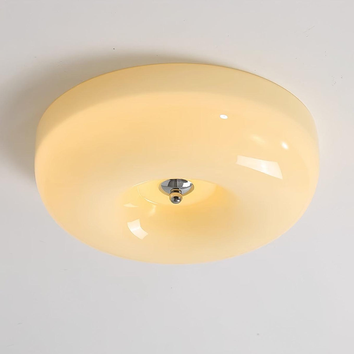LED-Deckenleuchte chrom strukturiertes Glas, integrierte Beleuchtung, 16 Zoll rund, flaches Design für Schlafzimmer, Wohnzimmer, Esszimmer | Thomler
