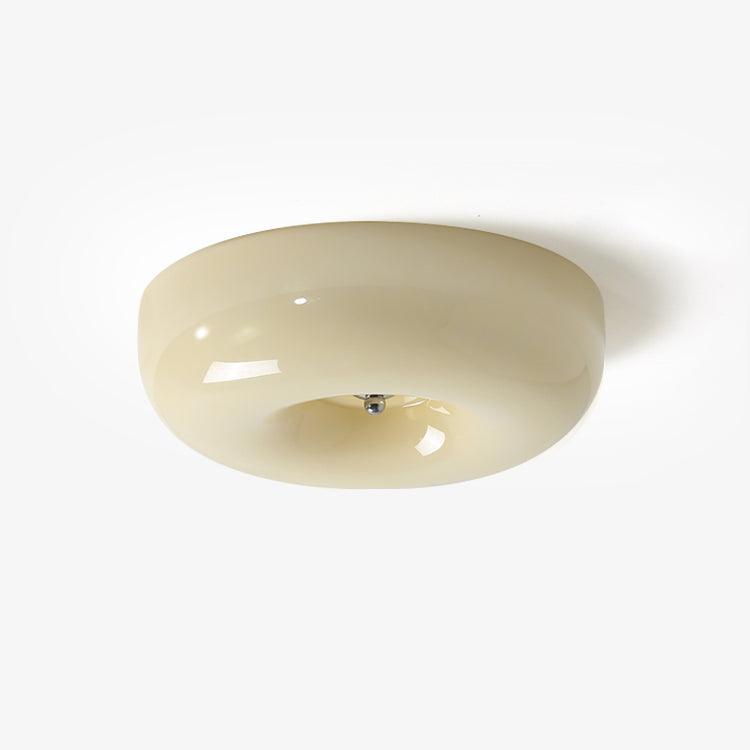 Lámpara de techo de montaje empotrado con cúpula de cristal de 16 pulgadas, color crema, redonda, LED, para dormitorio, sala de estar, comedor, perfil bajo, regulable, moderna para el hogar | Thomler