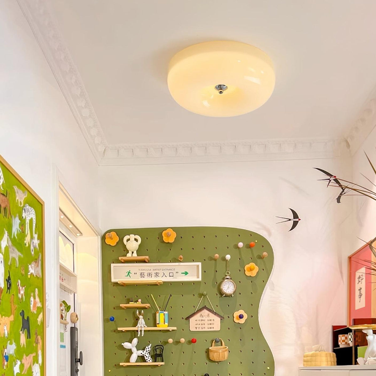 Lámpara de techo de montaje empotrado con cúpula de cristal de 16 pulgadas, color crema, redonda, LED, para dormitorio, sala de estar, comedor, perfil bajo, regulable, moderna para el hogar | Thomler