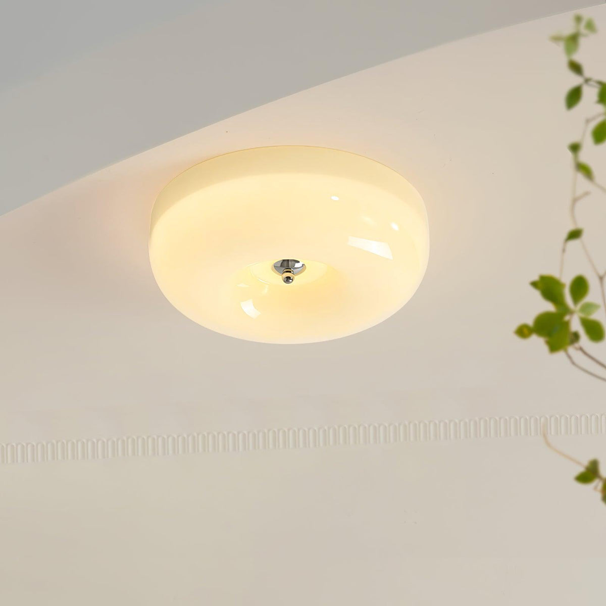 Lámpara de techo de montaje empotrado con cúpula de cristal de 16 pulgadas, color crema, redonda, LED, para dormitorio, sala de estar, comedor, perfil bajo, regulable, moderna para el hogar | Thomler
