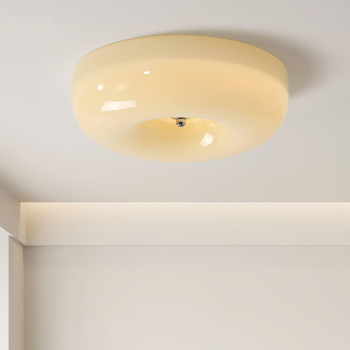 LED-Deckenleuchte chrom strukturiertes Glas, integrierte Beleuchtung, 16 Zoll rund, flaches Design für Schlafzimmer, Wohnzimmer, Esszimmer | Thomler