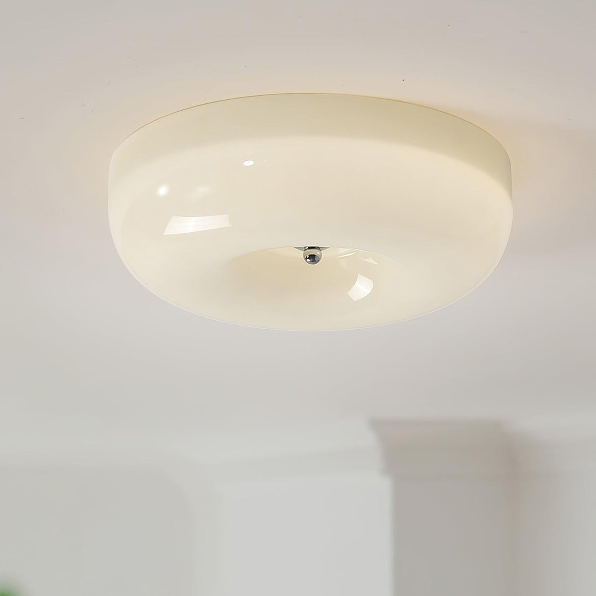 Lámpara de techo de montaje empotrado con cúpula de cristal de 16 pulgadas, color crema, redonda, LED, para dormitorio, sala de estar, comedor, perfil bajo, regulable, moderna para el hogar | Thomler