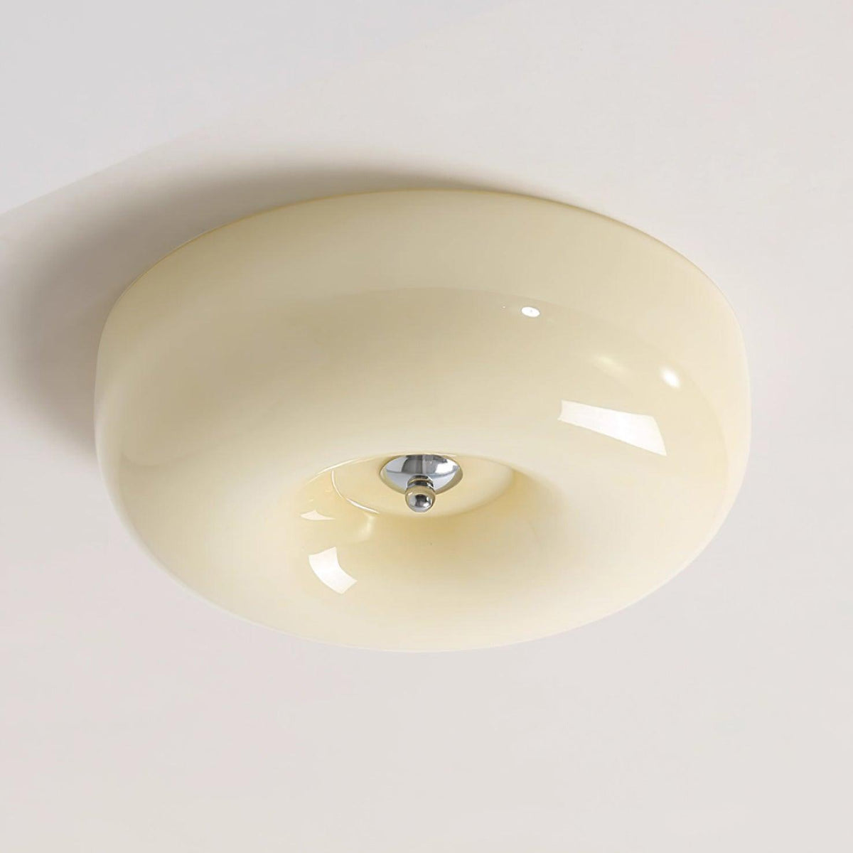 Lámpara de techo de montaje empotrado con cúpula de cristal de 16 pulgadas, color crema, redonda, LED, para dormitorio, sala de estar, comedor, perfil bajo, regulable, moderna para el hogar | Thomler