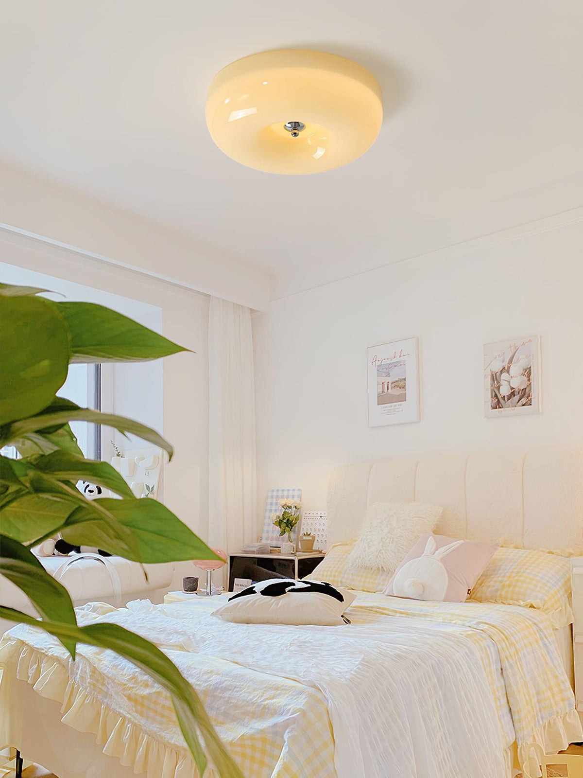 Lámpara de techo de montaje empotrado con cúpula de cristal de 16 pulgadas, color crema, redonda, LED, para dormitorio, sala de estar, comedor, perfil bajo, regulable, moderna para el hogar | Thomler