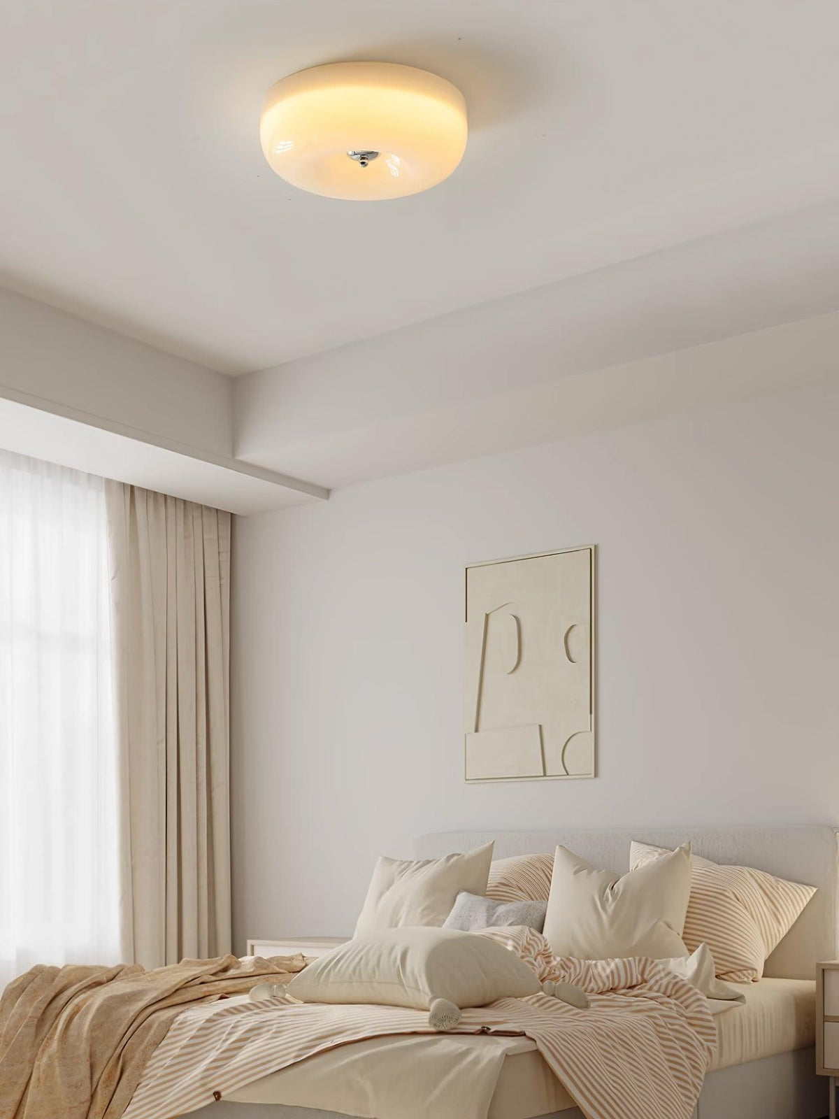 Lámpara de techo de montaje empotrado con cúpula de cristal de 16 pulgadas, color crema, redonda, LED, para dormitorio, sala de estar, comedor, perfil bajo, regulable, moderna para el hogar | Thomler