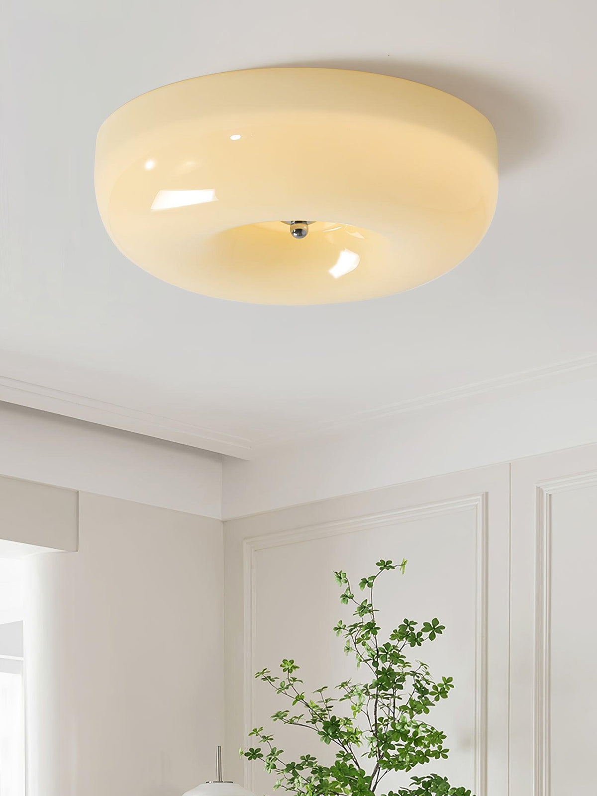 Lámpara de techo de montaje empotrado con cúpula de cristal de 16 pulgadas, color crema, redonda, LED, para dormitorio, sala de estar, comedor, perfil bajo, regulable, moderna para el hogar | Thomler
