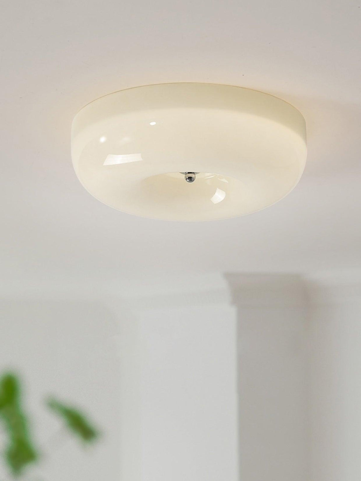 Lámpara de techo de montaje empotrado con cúpula de cristal de 16 pulgadas, color crema, redonda, LED, para dormitorio, sala de estar, comedor, perfil bajo, regulable, moderna para el hogar | Thomler