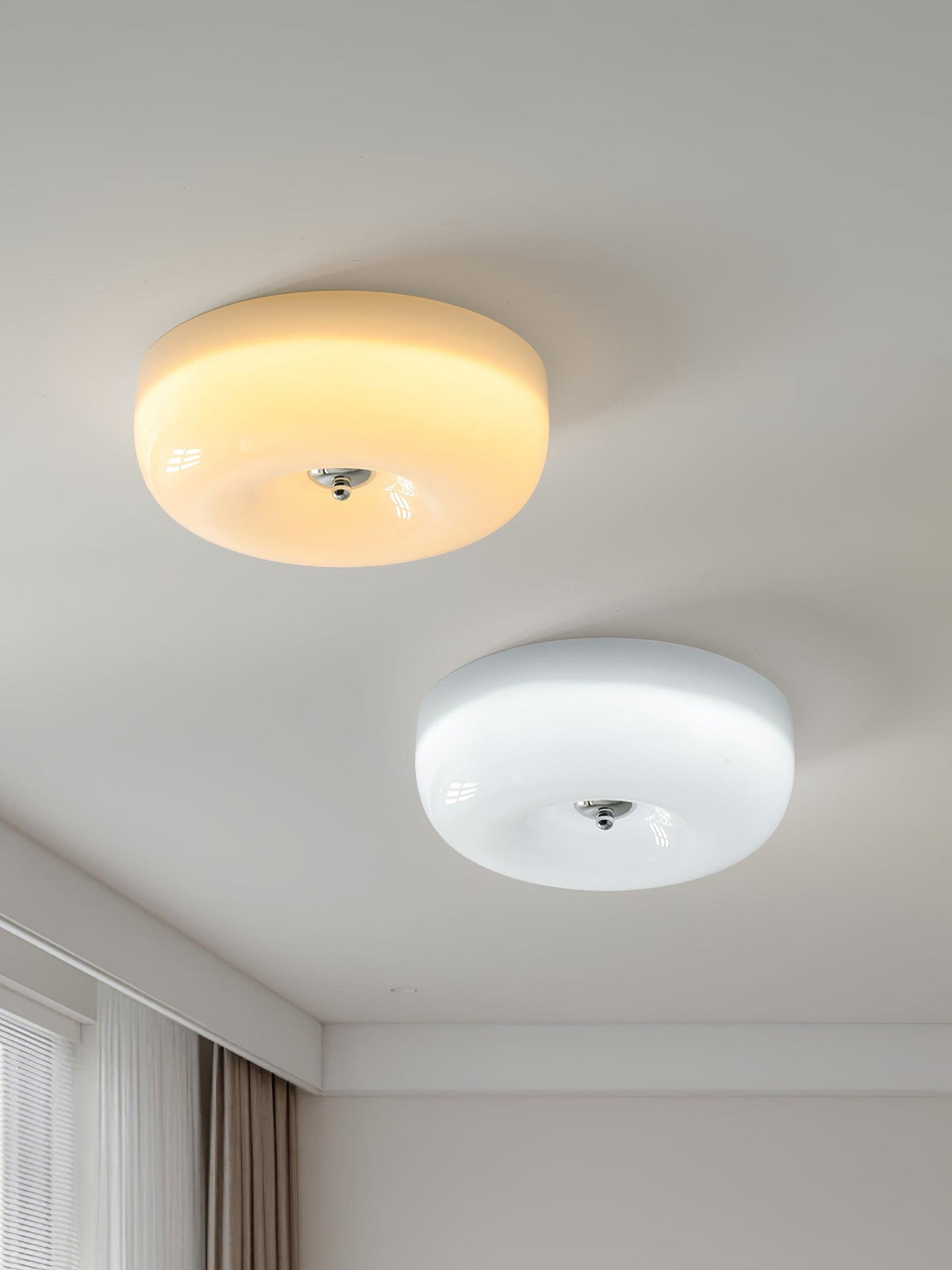 Lámpara de techo de montaje empotrado con cúpula de cristal de 16 pulgadas, color crema, redonda, LED, para dormitorio, sala de estar, comedor, perfil bajo, regulable, moderna para el hogar | Thomler
