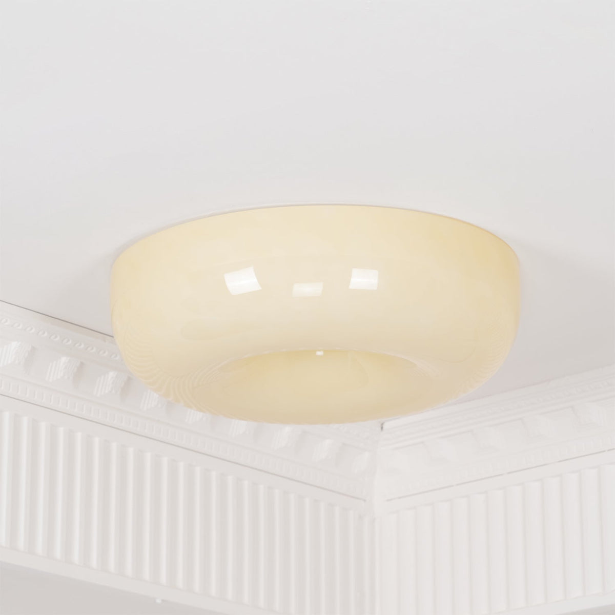 Lámpara de techo de montaje empotrado con cúpula de cristal de 16 pulgadas, color crema, redonda, LED, para dormitorio, sala de estar, comedor, perfil bajo, regulable, moderna para el hogar | Thomler