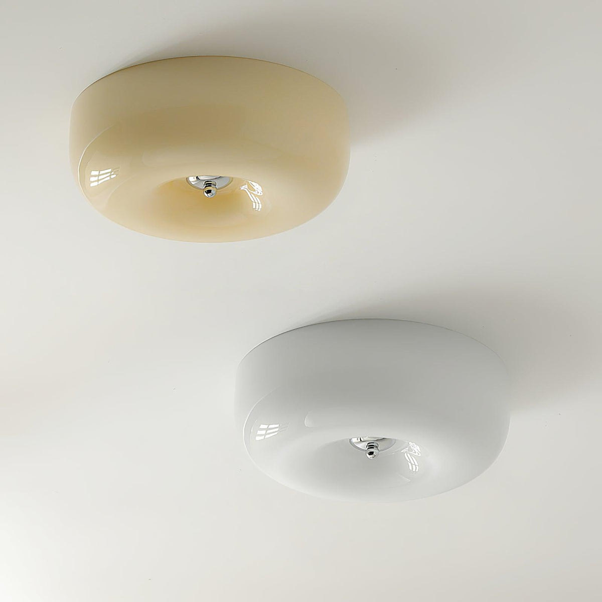 Lámpara de techo de montaje empotrado con cúpula de cristal de 16 pulgadas, color crema, redonda, LED, para dormitorio, sala de estar, comedor, perfil bajo, regulable, moderna para el hogar | Thomler