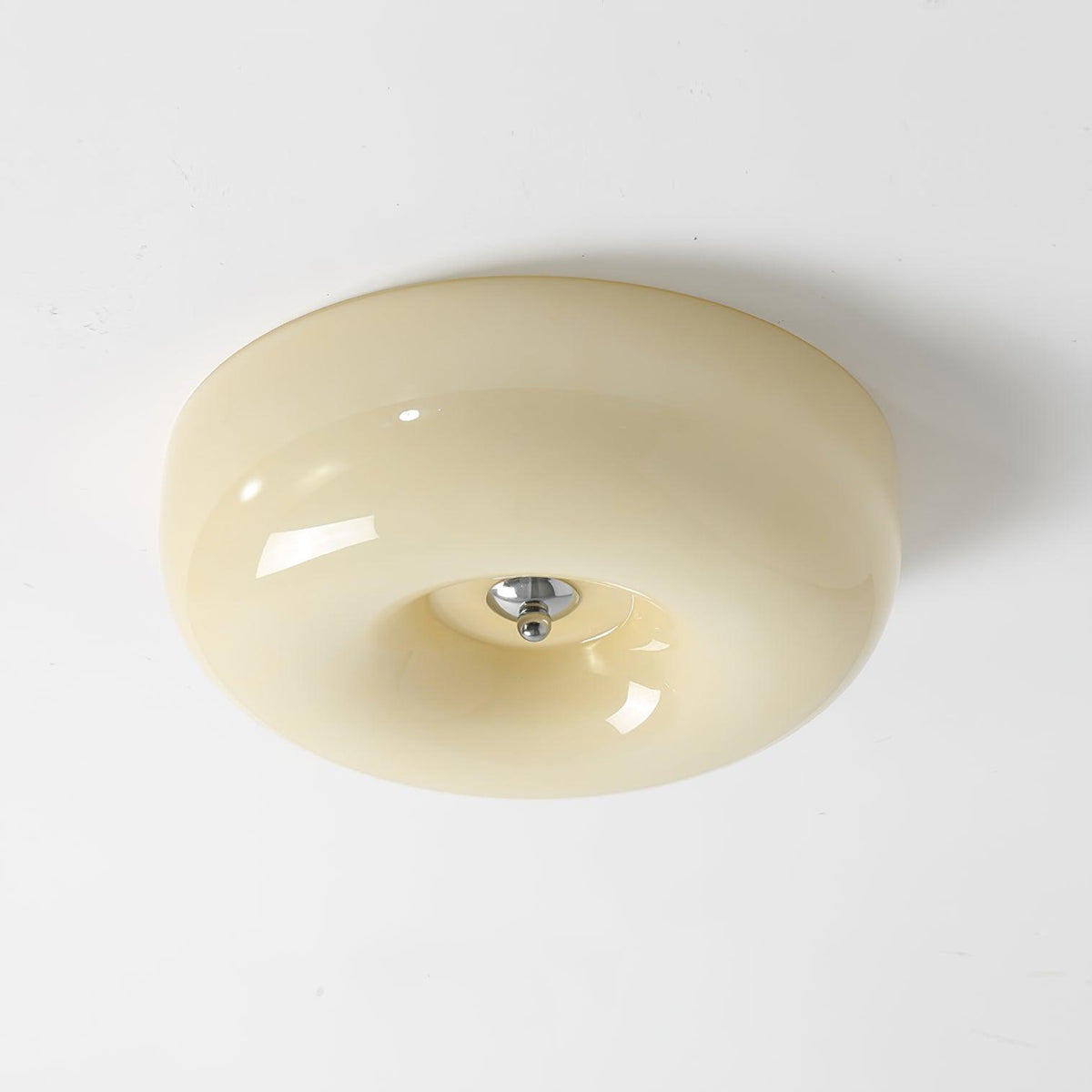 Lámpara de techo de montaje empotrado con cúpula de cristal de 16 pulgadas, color crema, redonda, LED, para dormitorio, sala de estar, comedor, perfil bajo, regulable, moderna para el hogar | Thomler