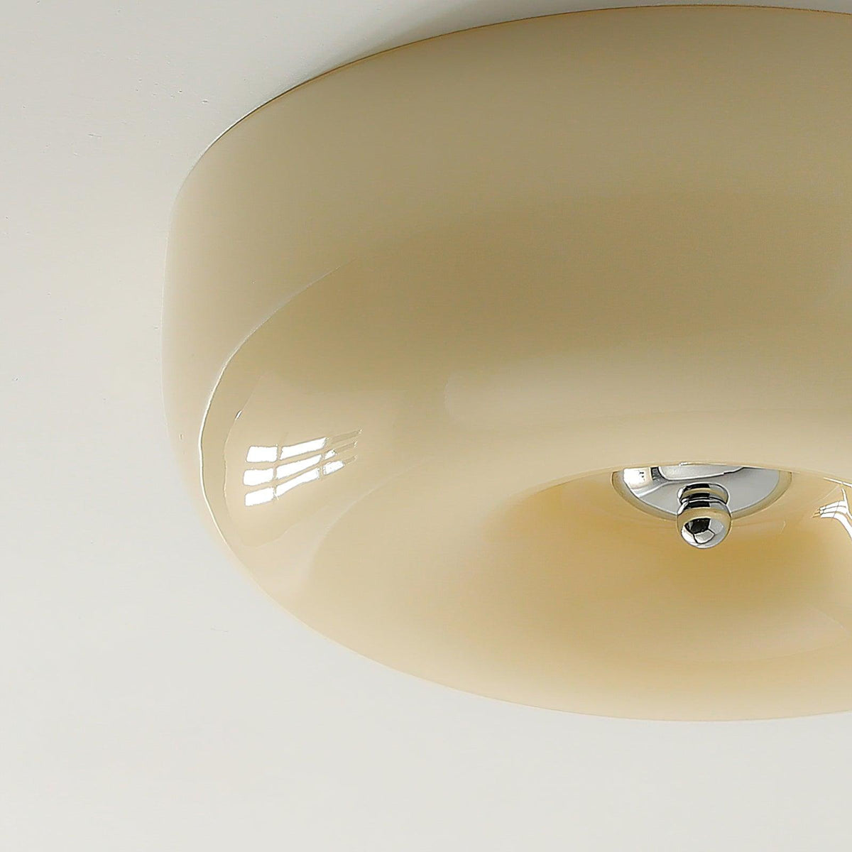 Lámpara de techo de montaje empotrado con cúpula de cristal de 16 pulgadas, color crema, redonda, LED, para dormitorio, sala de estar, comedor, perfil bajo, regulable, moderna para el hogar | Thomler
