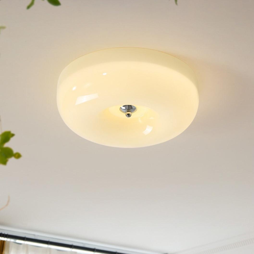 Lámpara de techo de montaje empotrado con cúpula de cristal de 16 pulgadas, color crema, redonda, LED, para dormitorio, sala de estar, comedor, perfil bajo, regulable, moderna para el hogar | Thomler
