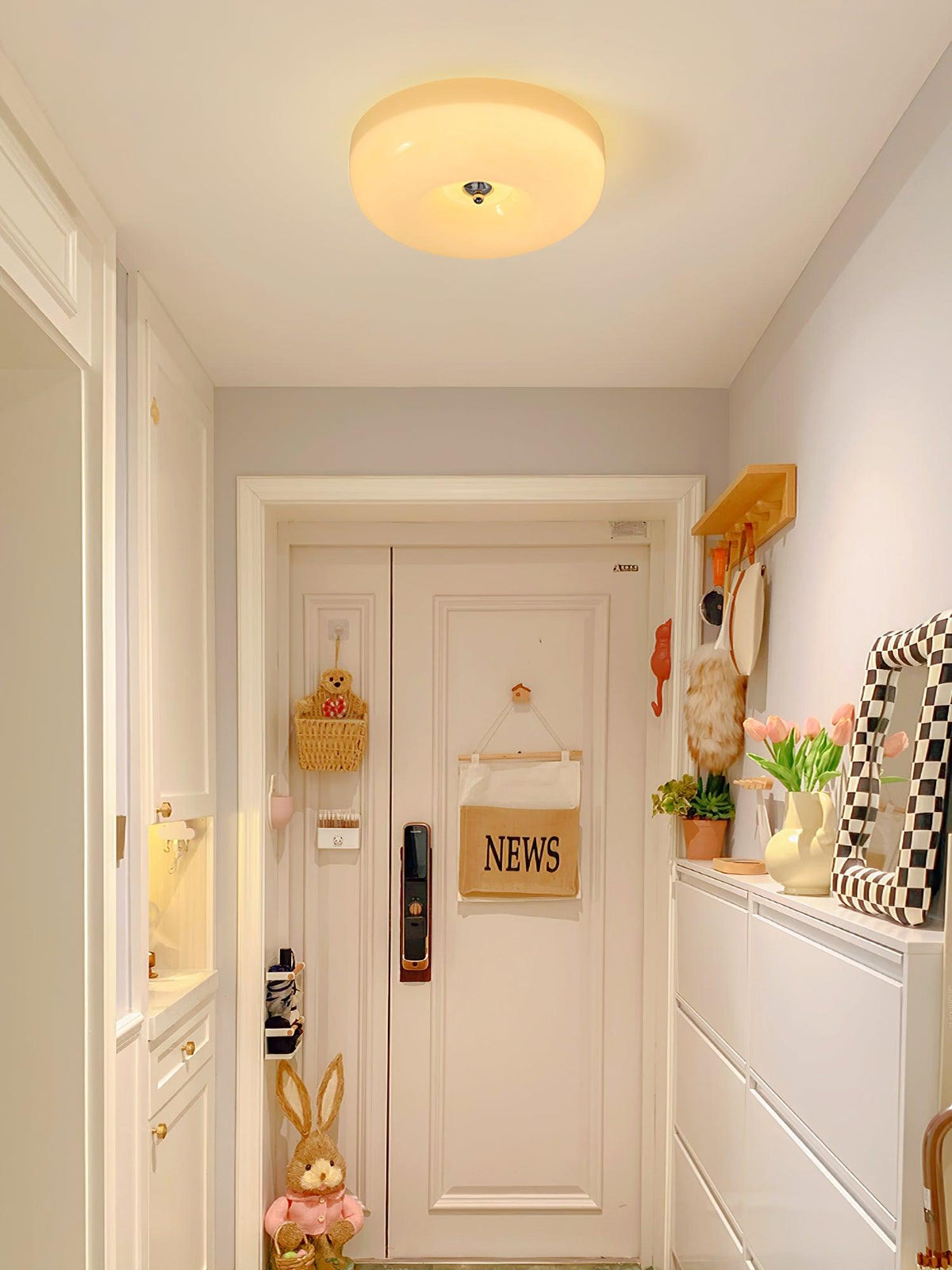 Lámpara de techo de montaje empotrado con cúpula de cristal de 16 pulgadas, color crema, redonda, LED, para dormitorio, sala de estar, comedor, perfil bajo, regulable, moderna para el hogar | Thomler
