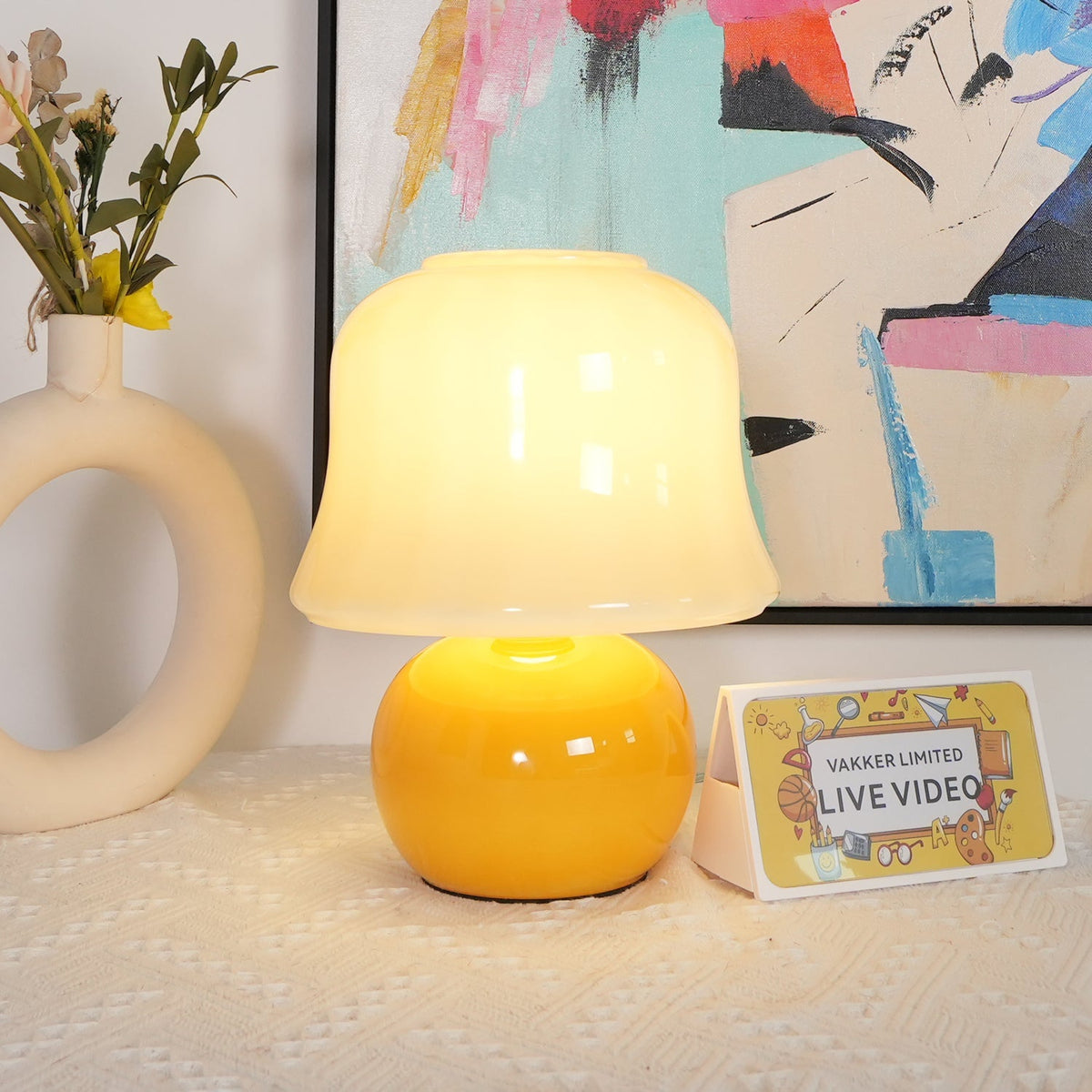 Ceramic Accent Lamp with Enamel Shade 11.4 in Beige for Nightstands Bedrooms Living Rooms Study Desks Side Tables E14 Socket 15W Soft Glow | Thomler