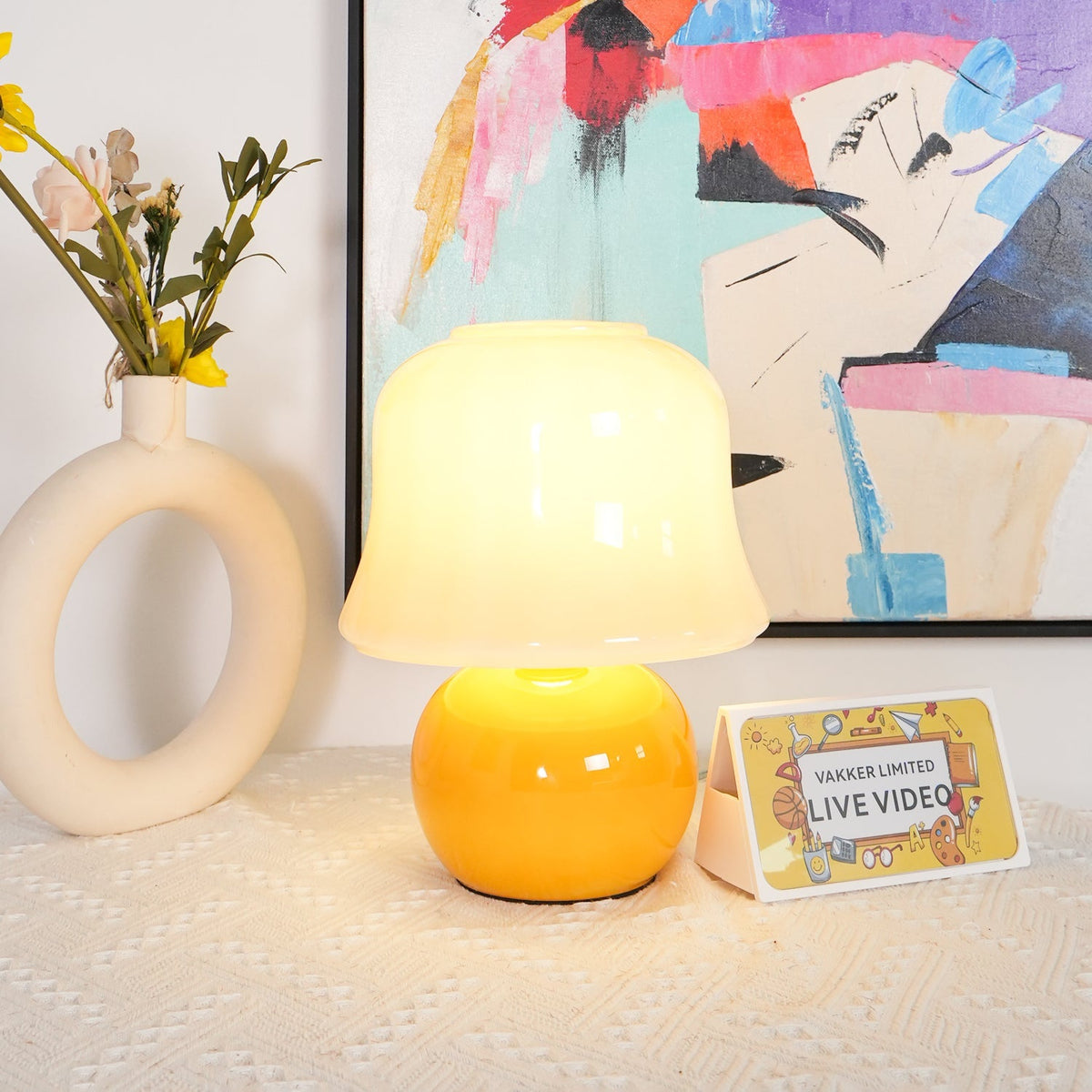 Ceramic Accent Lamp with Enamel Shade 11.4 in Beige for Nightstands Bedrooms Living Rooms Study Desks Side Tables E14 Socket 15W Soft Glow | Thomler