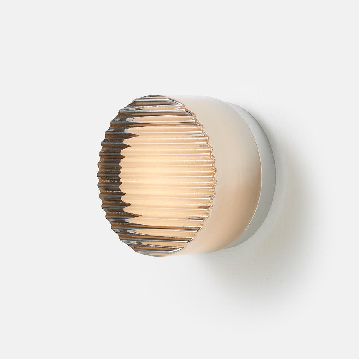 Metalen LED-accentverlichting voor wanden en plafonds – 5 inch armatuur met ribbeltextuur in wit, amber, grijs – Moderne binnen- en buitenwandlamp voor gangen