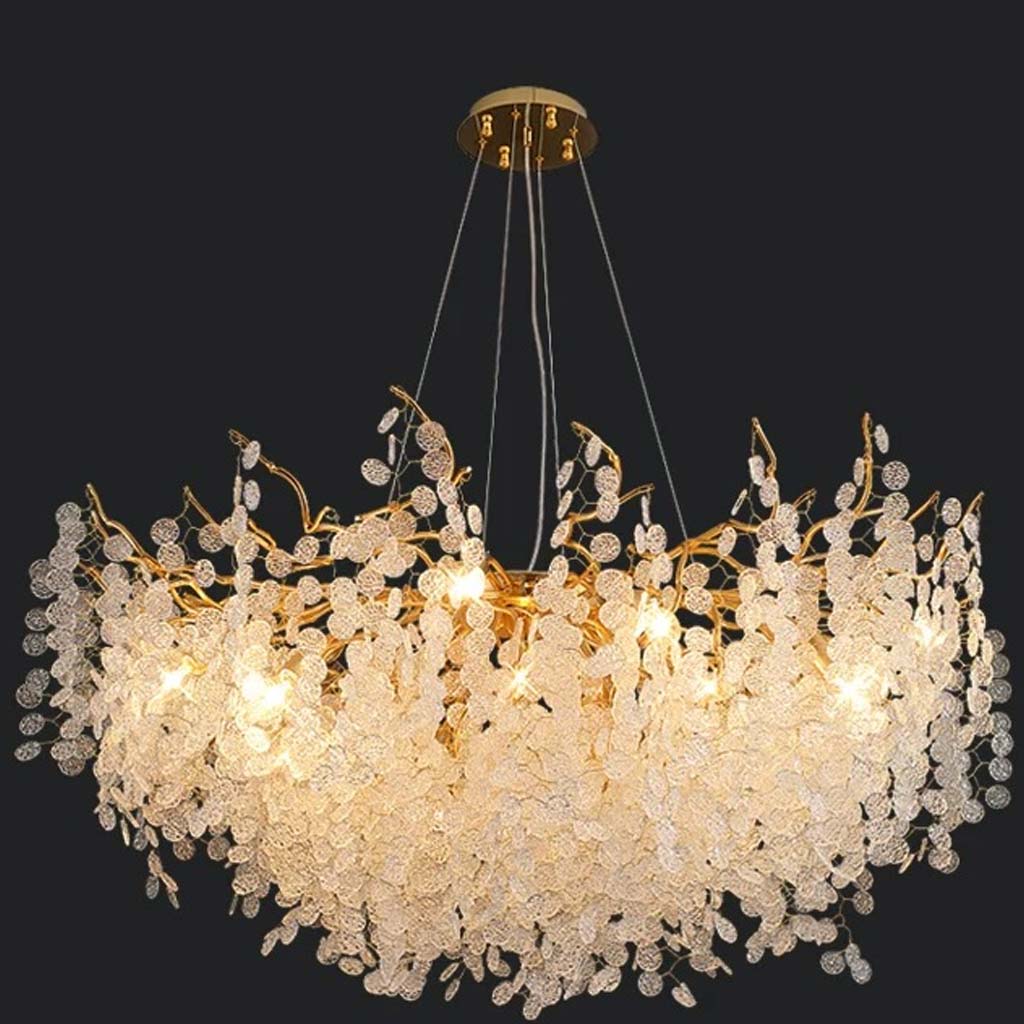Glass Leaf Pendant Light Gold Aluminum Frame LED Adjustable Color Temperature Ceiling Fixture Living Room Bedroom Dining Entryway Statement | Thomler