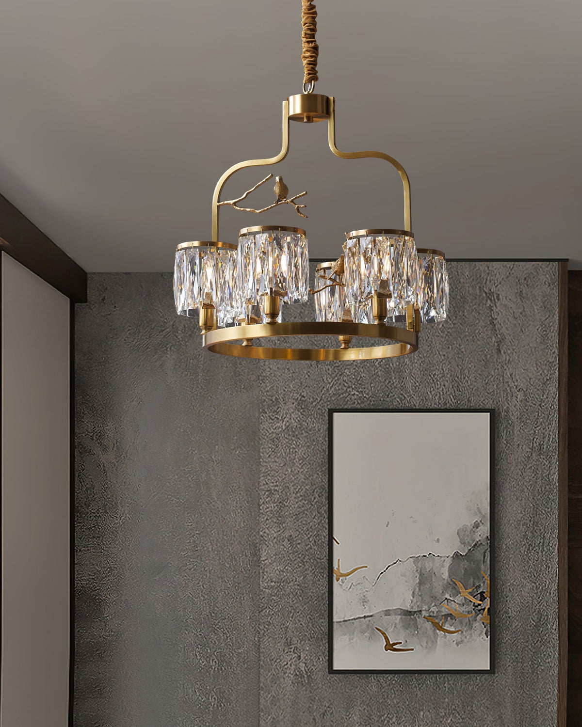 Crystal Hanging Light Fixture with Brass Frame 22 Inch for Dining Room Living Room Foyer Indoor Ceiling Lighting Classic Elegant Design | Thomler