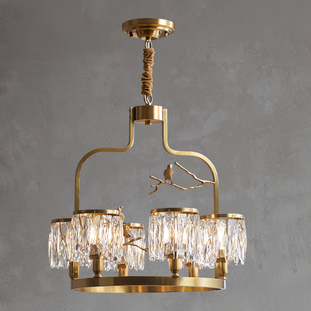 Crystal Hanging Light Fixture with Brass Frame 22 Inch for Dining Room Living Room Foyer Indoor Ceiling Lighting Classic Elegant Design | Thomler