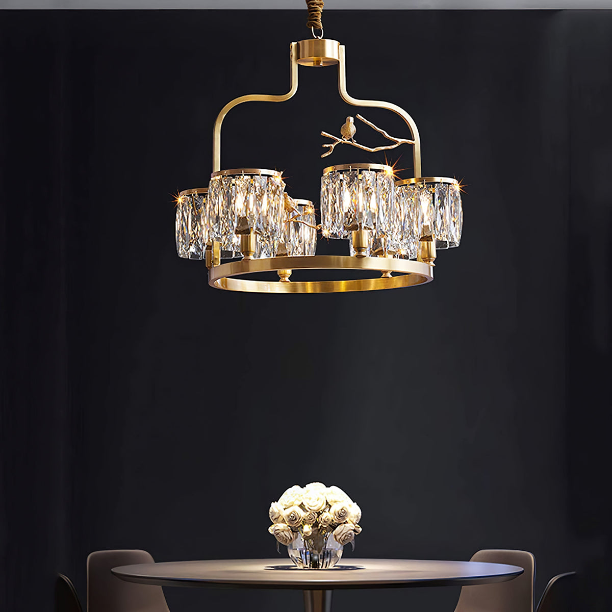 Kristallen hanglamp met messing frame, 56 cm, voor eetkamer, woonkamer, hal, plafondverlichting binnenshuis, klassiek elegant ontwerp | Thomler